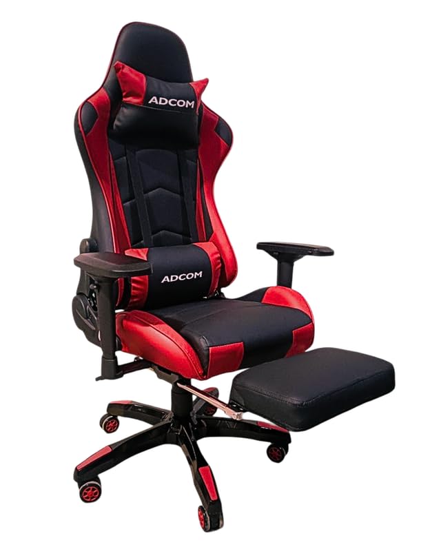 Image of Adcom Mutant Pro Ergonomic Gaming Chair with Footrest, Premium PU Leather, PVC & 180 Recline, Adjustable Neck & Lumbar Support, 4D Adjustable Armrests (Black & Red)