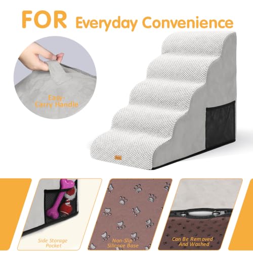 Image of Topmart High Density Foam Dog Steps 5 Tiers, Extra Wide Deep Pet Steps | Non-Slip Dog Stairs Ramp for Bed, Soft Foam Cat Ladder,Best for Older Injured, Older Pets, Cats with Joint Pain