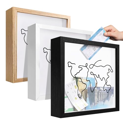 MGLIFEUL Travel Shadow Photo Keepsake Memory Box Ticket Keepsake Honeymoon Fund Box with Slot Frame Adventure Best Gift for Keepsake International Traveler Women Men People Who Travel Hiker Unique