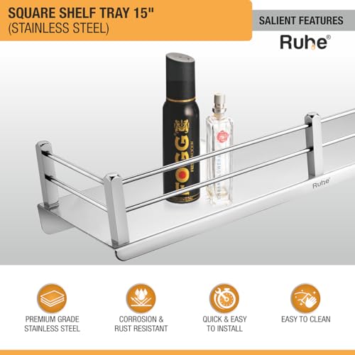 Image of Ruhe 15 Inch Stainless Steel Multipurpose Shelf for Bathroom Organizer | Bathroom Stand for Wall | Wall Storage Shelf | Toilet Self Rack for Essential | Bathroom Accessories | Silver