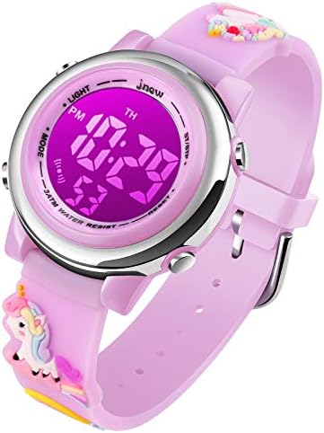 Kids Watch Girls Age 3-10 - Upgrade 3D Cute Unicorn Cartoon 7 Color Lights Digital Waterproof Sports Outdoor LED Watches with Alarm Stopwatch for 3-10 Year Boys Girls Little Child Purple - Best Gift