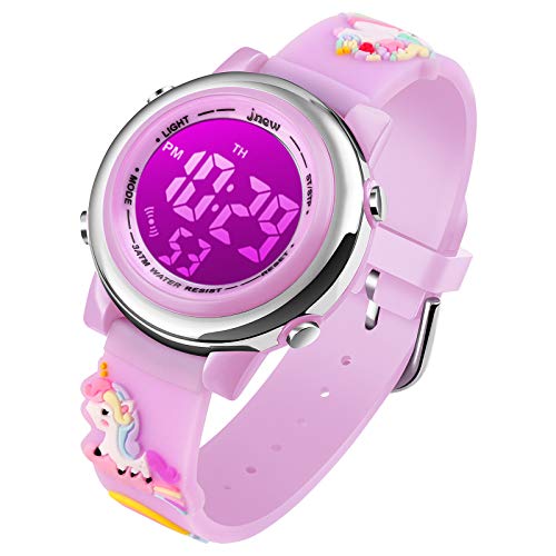 Kids Watch Girls Age 3-10 - Upgrade 3D Cute Unicorn Cartoon 7 Color Lights Digital Waterproof Sports Outdoor Led Watches With Alarm Stopwatch For 3-10 Year Boys Girls Little Child Purple - Best Gift #TOP1