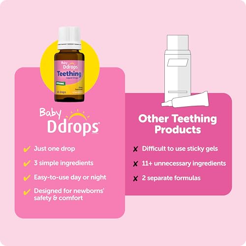 ddrops baby organic teething drops calms and soothes tender gums naturally easy-to-use drop format 3 months  60 drops