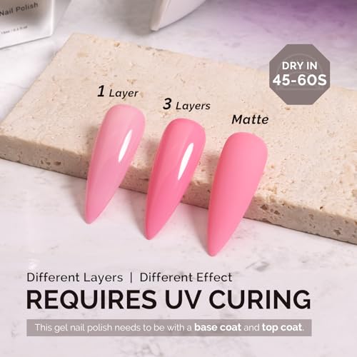 Image of MelodySusie 0.5fl oz Strawberry Pink Gel Nail Polish, Nails Soak Off UV LED Pink Gel Polish Gift for Women Nail Art Manicure Salon DIY Nail Design Decoration at Home-A2610