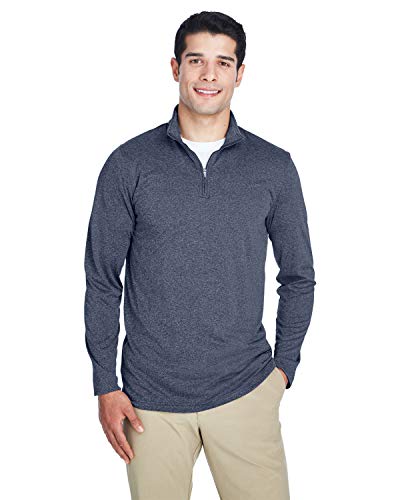 UltraClub Men's Cool & Dry Heathered Performance Quarter-Zip M NAVY HEATHER