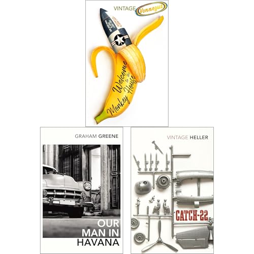 Image of Irony & Absurdity Collection: Catch-22, Welcome to the Monkey House, Island & Our Man in Havana – Vintage Classics by Heller, Vonnegut, Huxley & Greene (4-Book Set)