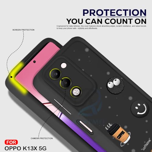 Image of AESTMO Back Case Cover for Oppo K13X 5G / Oppo A5 5G Cover | Cute Fun Cartoon 3D Ball | Coffee Silicone Case | Full Body Protection | Camera Protection Back Oppo K13X 5G / Oppo A5 5G (Black)