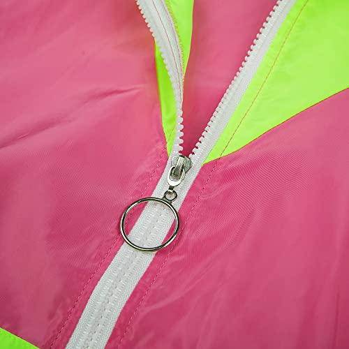 Voikerdr Women's Color Block Windbreaker 2 Piece Outfits Short Sleeve Zip Front Elastic Waist Tracksuit Set #TOP3