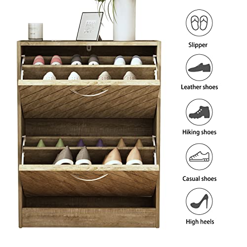 Hitow Shoe Storage Cabinet, Narrow Shoe Cabinet With 2 Drawers & Shutter Doors, Small Space Entryway Freestanding Shoe Rack With Adjustable Shelf, Natrual (22.4" W X 9.4" D X 29.5" H) #TOP3