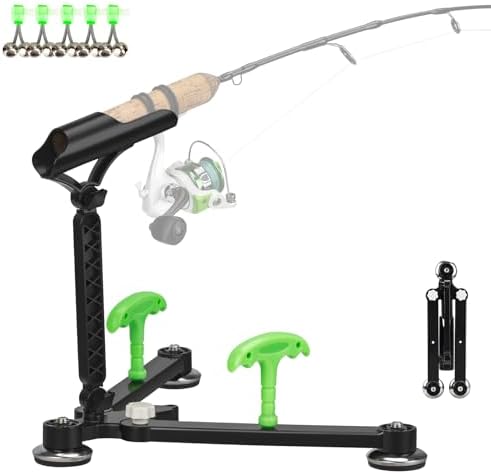 QualyQualy Ice Fishing Rod Holder, Adjustable Fishing Rod Stand for Ground, Ice Pole Holder Rod Rack with Fishing Bells and Anchor (Rod Holder 1 Pack)