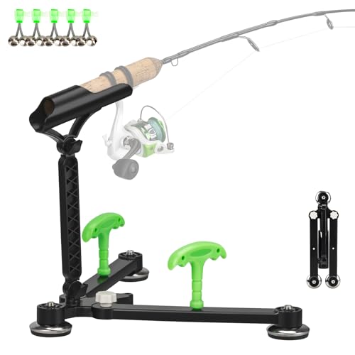 QualyQualy Ice Fishing Rod Holder Adjustable Fishing Rod Stand for Ground Ice Pole Holder Rod Rack with Fishing Bells and Anchor (Rod Holder 1 Pack)