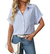 Unilexi Womens Striped Button Down Shirts Short Sleeve Business Casual Tops for Women(S-XXL)