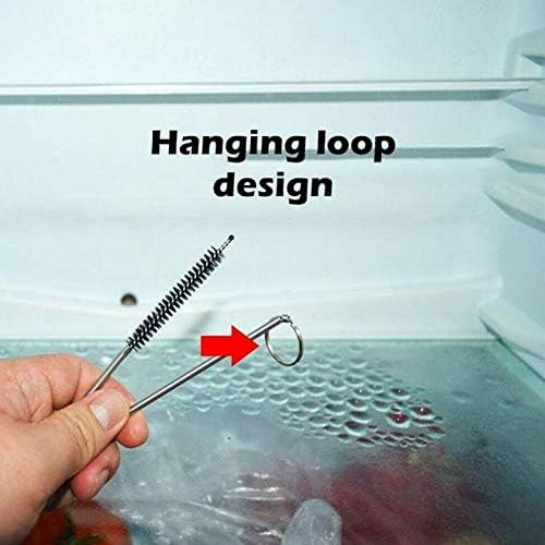 Prettyui Long Flexible Refrigerator Scrub Brush, Stainless Steel Nylon Spring Fridge Drain Hole Dredging Tool Bendable Frozen Water Clog Remover Cleaning Brush for Kitchen Drain Pipe (1 Pcs)
