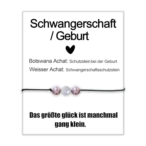 MKISHINE Grußkarte Schwangerschaft Geburt Schutzarmband Pregnancy Botswana Achat Edelsteine Kristalle Geschenk personalisiert Schutzarmband