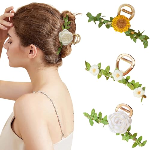 Paderison Hair Clips Flower Metal Claw Clips for Women Daisy Hair Clips for Girls Thick Hair Large Nonslip Hair Barrettes Strong Hold Hair Clamps Hair Accessories Women Girls