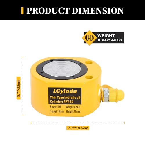 Image of 50T Low Profile Stroke Hydraulic Ram Cylinder Jack 0.71 inch Stroke FPY-50 Single-Action Lifting Cylinder Jack Mini Protable Porta Power Ram for Machinery and Industry