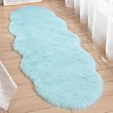 Mifeiwukawa Alfombra de felpa súper suave para sala de estar, alfombra de felpa para dormitorio, pasillo, habitación de los niños, decoración del hogar, antideslizante, duradera (azul claro, 60 x 140