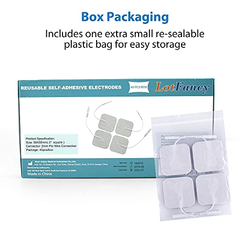 Lotfancy Tens Unit Replacement Pads, 2X2 40Pcs Electrode Pads For Ems Muscle Stimulator Massager, Self-Adhesive Tens Pads For Electrotherapy, Reusable And Latex-Free #TOP6