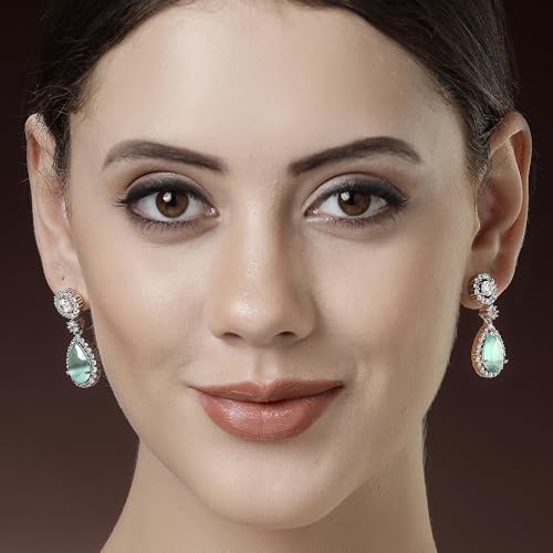 Image of Zeneme Fashion Rhodium Plated Brass Silver Toned Fancy Tear Drop Dangle Earring For Women and Gifts For Girls