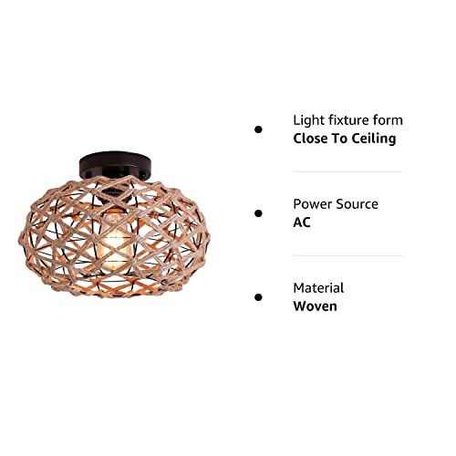 Nomita Rustic Woven Flush Mount Light Fixture Industrial Hemp Rope Cage Semi Flush Mount Ceiling Light For Hallway Bedroom Kitchen Entryway Farmhouse, Black #TOP7
