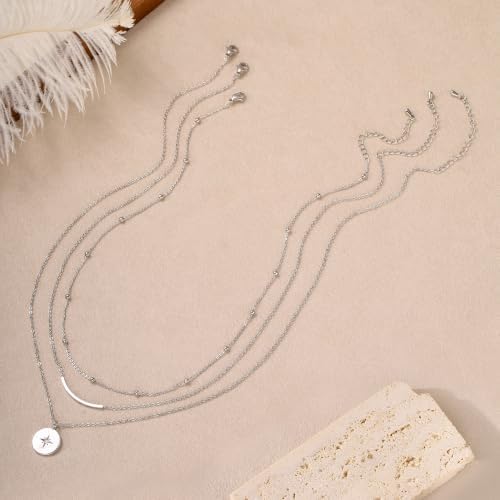 Gold Layered Necklaces for Women Choker Stack Chain Charm Pendant Set - 5