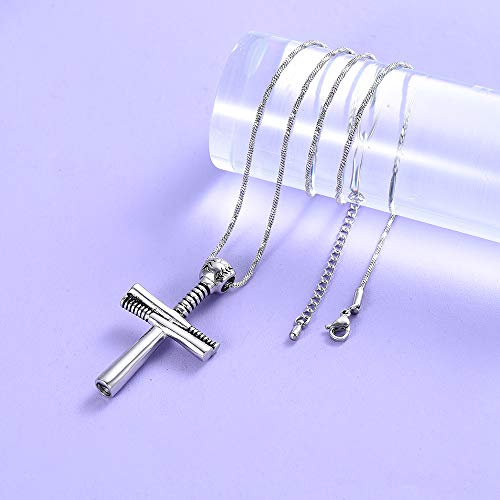 Yinplsmemory Cross Urn Necklace For Ashes Baseball With Bat Religious Urn Keepsake Necklace Stainless Steel Bat Cross Urn Locket For Ashes Holder (Ph 4:13) #TOP4