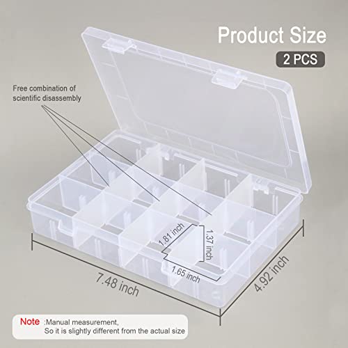 Image of 2Pack 12 Grids Craft Organizers and Storage Bead Organizer Tackle Box Organizer with Adjustable Divider, Plastic, Clear