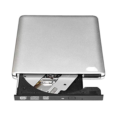 QWER Aluminium Bluray Laufwerk Slim-USB-3.0-Blu-ray-Brenner BD-RE Cd/DVD RW Writer Wiedergabe 3D 4k Blu-ray Disc für Laptop Notebook,Silber