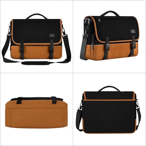 MATEIN 15.6 inch Messenger Bag for School, Briefcase Lightweight Men\'s Laptop Bag with Adjustable Shoulder Strap, Water Resistant Crossbody Satchel Computer Case for College Work, Black & Brown - Thumbnail 7