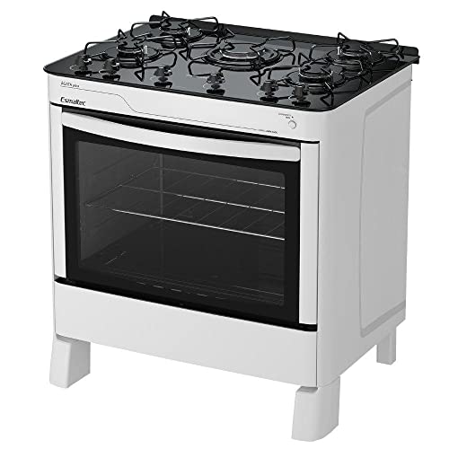 Fogão 5 Bocas Ágata Mesa Vidro Acendimento Automático Bivolt, Branco, Esmaltec