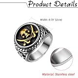 JewelryWe Biżuteria Pierścionek męski Retro Pirat Pierścionek piracki Sygnet z czaszką i skrzyżowanymi mieczami Stal nierdzewna Motocyklowy Pierścionek z czaszką Obrączka na Halloween Grawer, Czarny