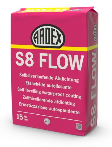 ARDEX S8 Flow, 15kg - selbstglättende Abdichtungsmasse unter Fliesen und Platten für Böden im Innenbereich, Außenbereich und in Schwimmbecken