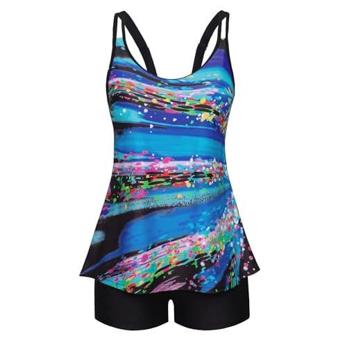 Arolina Tankini Swimsuits for Women Tummy Control Two Piece Bathing Suits Flowy Swim Tops with Boy Shorts Army Green Leopard Print Small