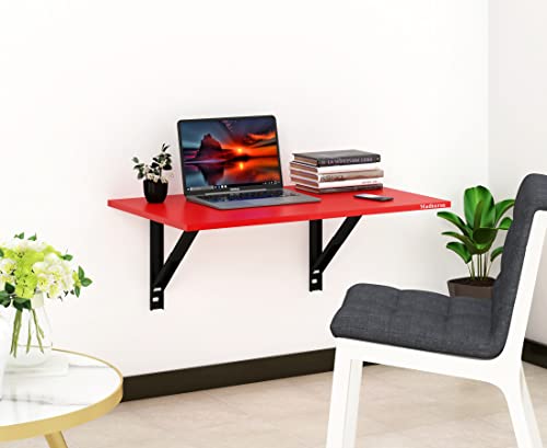 Image of Madhuran Elai Engineered Wood Wall Mounted Laptop Foldable Study Pc Table (80x53 cm Red) Office Bedroom Living Room Multipurpose Furniture Accessories Workstation