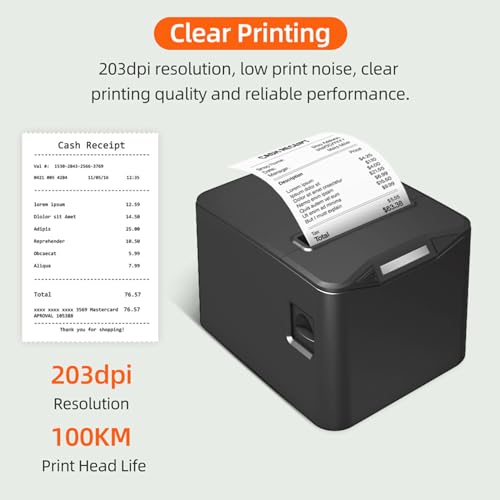Bisofice Quittungsdrucker 80mm Thermodrucker Bondrucker mit USB+LAN, 220mm/s Thermodirektdrucker mit ESC/POS-Befehl für Restaurants, Supermärkte, Handel