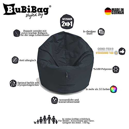 Sitzsack BuBiBag 2-in-1 Funktionen mit Füllung Sitzkissen Bodenkissen Kissen Sessel BeanBag (100cm Durchmesser anthrazit) - 3