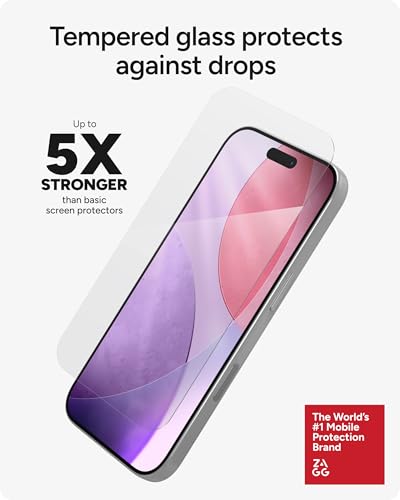 Image of ZAGG Glass Elite Screen Protector for iPhone 17 Pro - 5X Stronger Tempered Glass, ClearPrint Technology for Smudge Free Clarity, Smooth Feel, Full Coverage, InvisibleShield, Easy Two-Step Installation