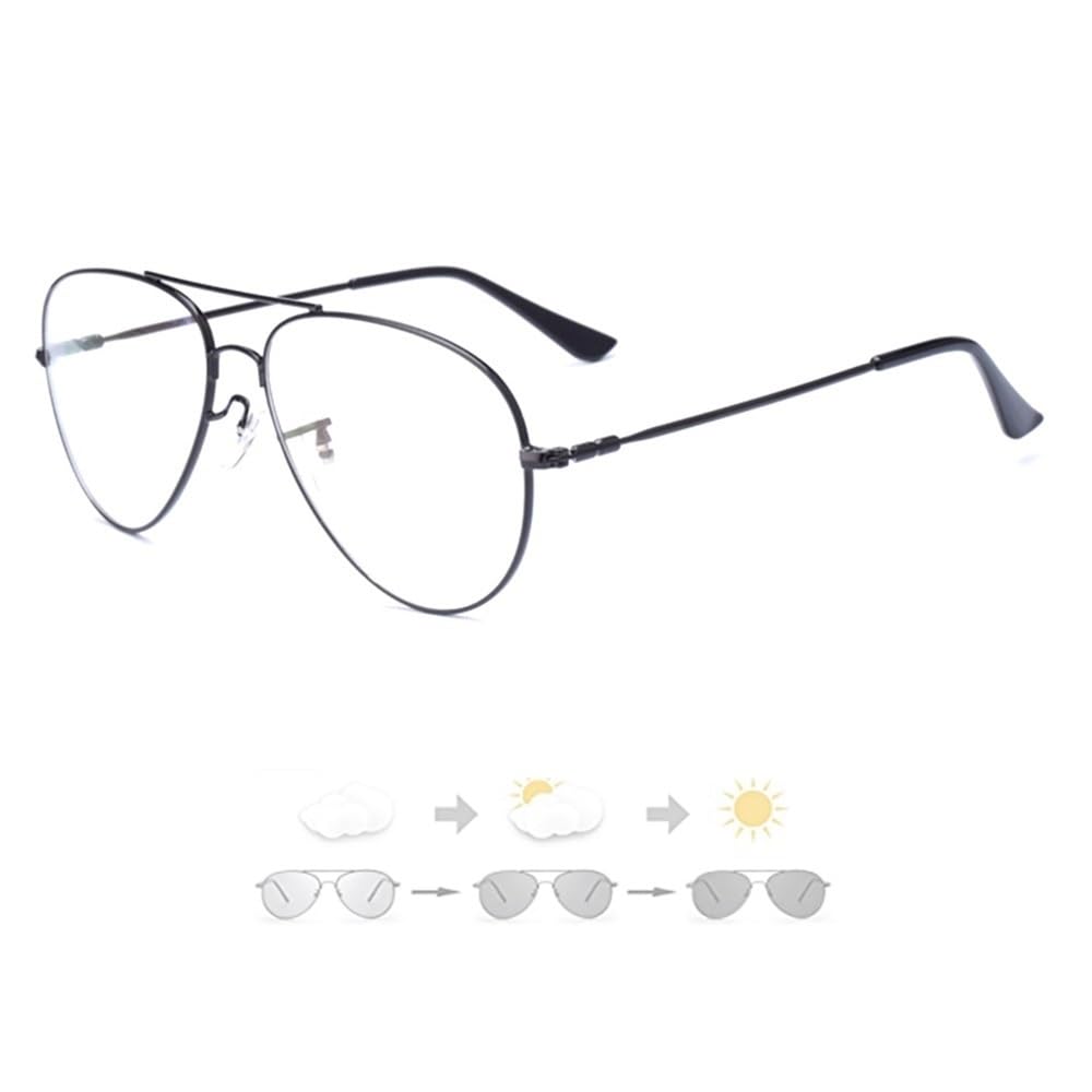 Bifokale Lesebrille Sonnenbrille Klassische Pilotenbrille Herren Damen MetallRahmen Lesehilfe Gleitsichtbrille Mit Premiumgläsern UV Shutz Getönt Linse (Color : Black, Size : +1.00)