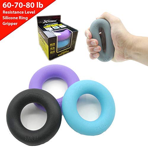 xFitness Hand Grip A Hand & Forearm Exerciser and Strengthener - Set of 3 Level Resistance - Extension, Crushing & Pinch Grip Training Solution - Best Hand Grips on The Market - 60/70/80 lbs Set