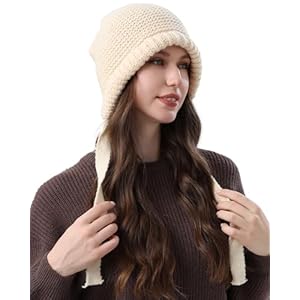 Gorro de invierno para mujer, gorro para mujer con lazos para ajustar, sombrero de invierno para mujer para clima frío
