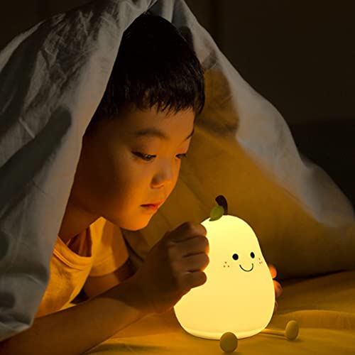 Aolyty Kids Night Light, Cute Silicone Pear Table Lamp Warm Light&7 Colors Modes Clap Light With Timer Dimmable Bedside Lamp Usb Charge Gifts For Children Boys Girls Room Decor #TOP7