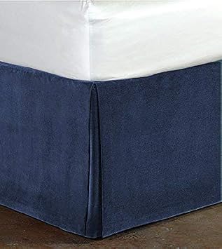 Velvet Box Pleated Bed Skirt Queen XL Size 60"X 84" Navy Blue Velvet, Luxurious Bedskirt 14 Inch Drop Length Dust Ruffle with Soft and Easy Care Split Corners
