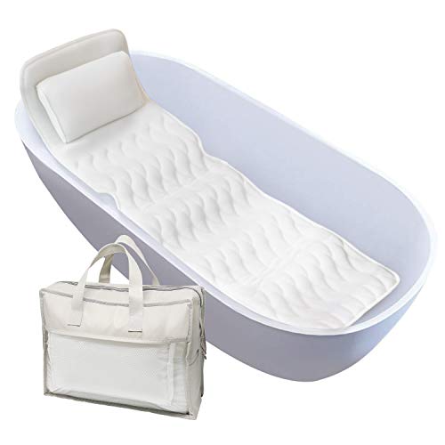 KOOPRO Luxury Bath Pillow and Spa Cushion for Full Body Bathing Mat for Tub Neck and Back Support Strong Non Slip Suction Cups Breathable Quick Dry Machine Washable Fits Most Tubs Unisex for Man Women