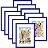 decorUhome 8.5 by 11 Picture Frame Set of 10, Display Photos 6x8 with Mat or 8.5x11 Unmatted for Picture Frames Collage Wall Decor, Royal Blue