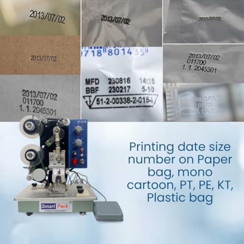Image of SMART PACK Motorized Ribbon Batch Coding Machine for Batch No. MFG. MRP. EXP. Date Coding | Heat Printing Machine on Plastic and Paper Pouches | Pack of 1