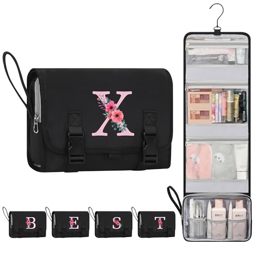 Relavel Hanging Travel Toiletry Bag for Teens with Metal Hook, Black X