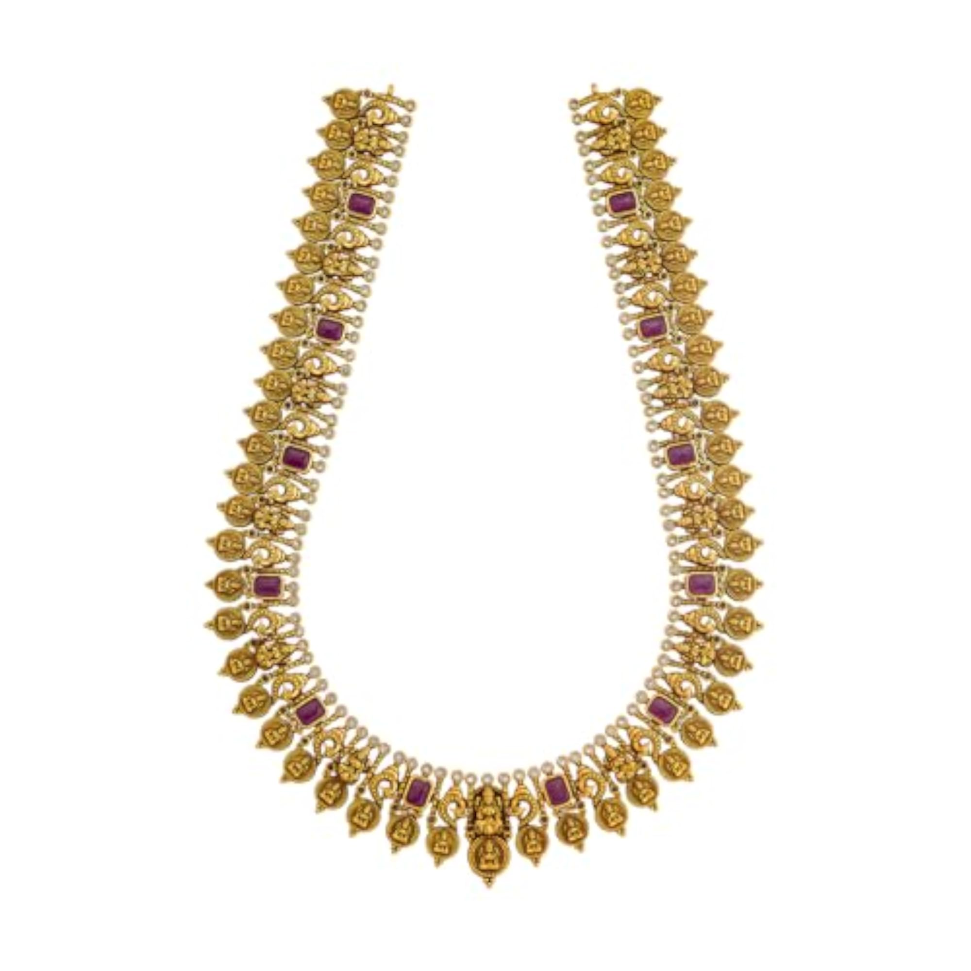 KUSHAL'S Ruby Gold Polished Copper Antique Necklace, Festive Wear