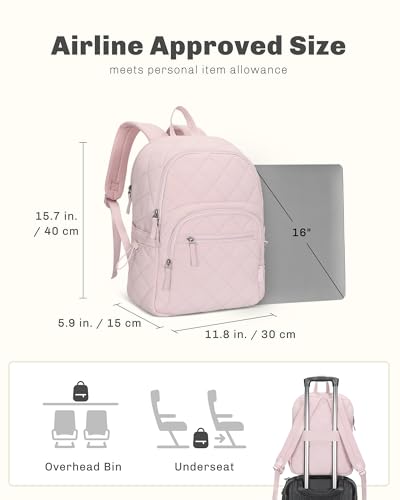 Hynes Eagle Travel Laptop Backpack Quilted College Backpack for Women Puffer Casual Daypack Personal Item Bag for 16 Inch Light Pink2