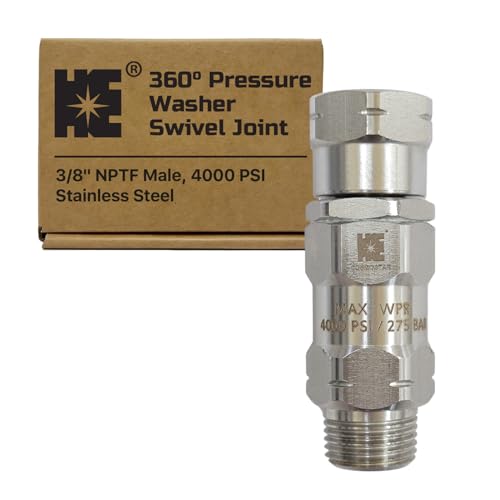 Cosmostar Stainless Steel 3/8 NPT-M 360 Pressure Washer Swivel Enhanced Leak-Proof High-Flow Design and 4000 PSI Not for M22 Threads