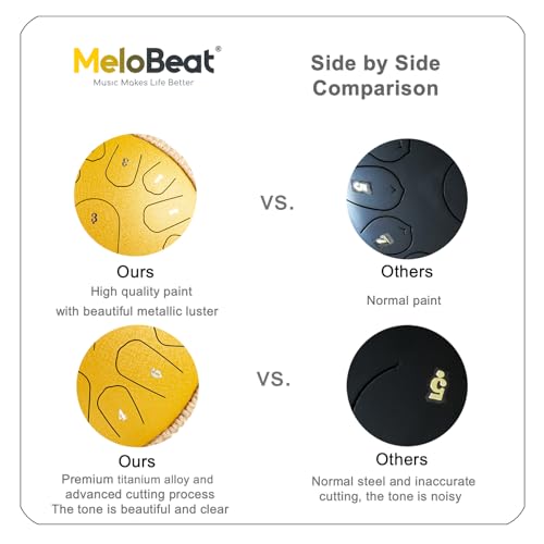 MeloBeat Zungentrommel 13 Zoll 15 Töne - Professionelles Steel Tongue Drum Handpan Set in D Dur inkl. Zungentrommel Liederbuch, Schlagzeug Sticks und Trommel Tragetasche (Gold)